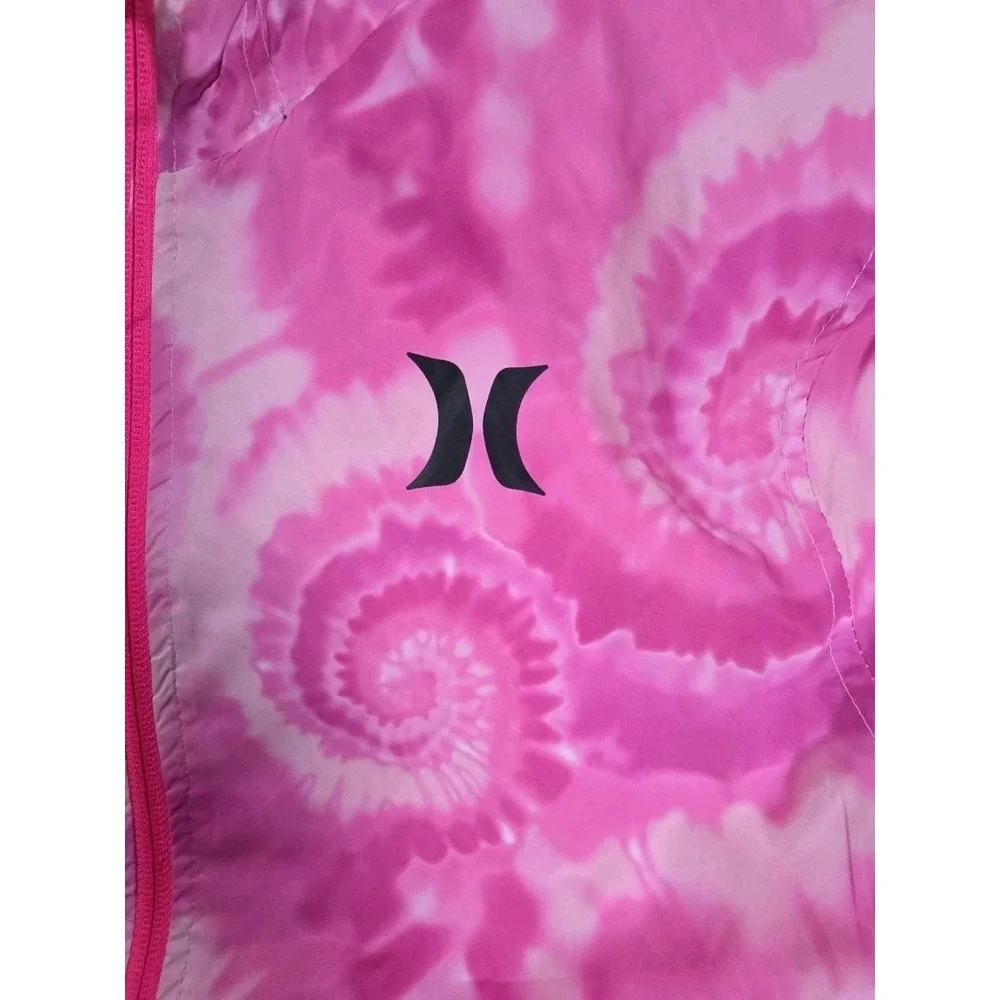 Girls XL Hurley Windbreaker Jacket Long Sleeve Full Zip Pockets Hyper Pink Logo
